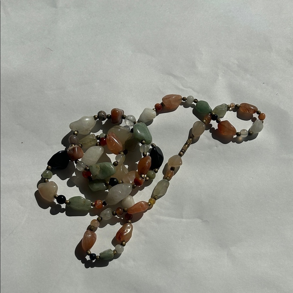 Vintage polished natural stone Multicolor Beaded Necklace slip on one size